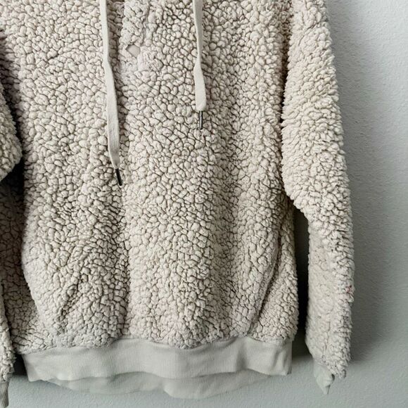 Z BY ZELLA | Beige Ivory Cozy Teddy Bear Faux Shearling Pullover Hoodie | Small - Picture 5 of 9